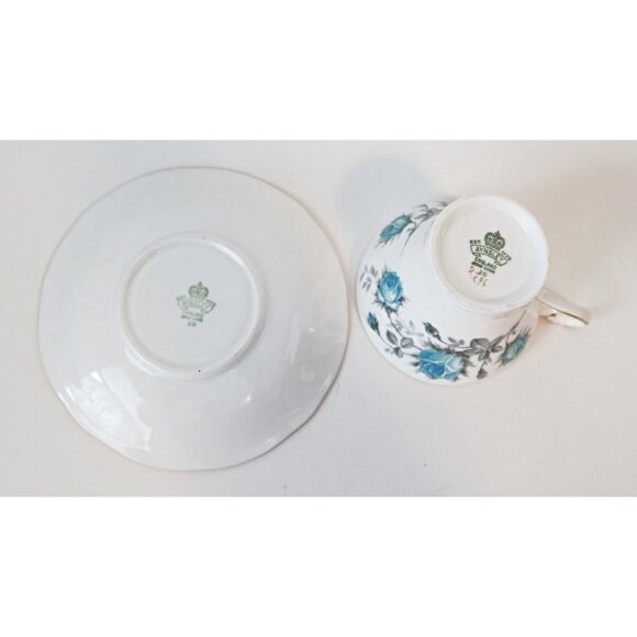Vintage Aynsley Teacup & Saucer  Tea Cup Blue Roses With Gold Gilt 1952 Corset - Picture 5 of 6